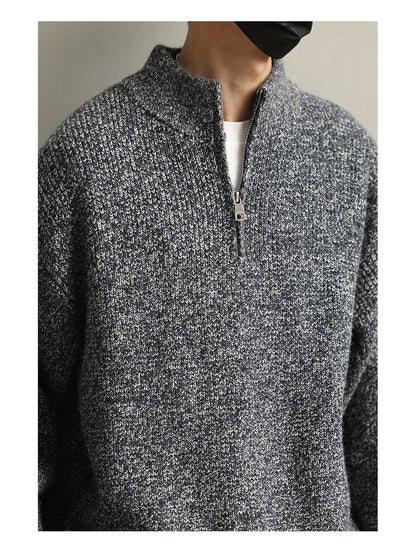 Stand Collar Half-Zip Pullover Sweater – Japanese Loose Unisex – Sweater pullover | japanese streetwear | vintage workwear | unisex | Yamalinclothes
