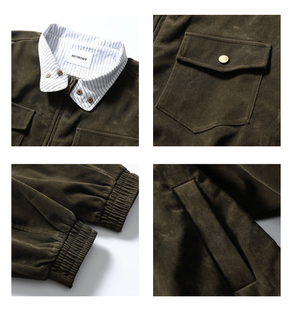 Stripe Patchwork Stand-Collar Harrington Jacket – Oversized Unisex