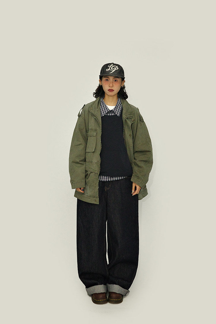 Washed M65 Cargo Jacket – Oversized Military Vintage Coat