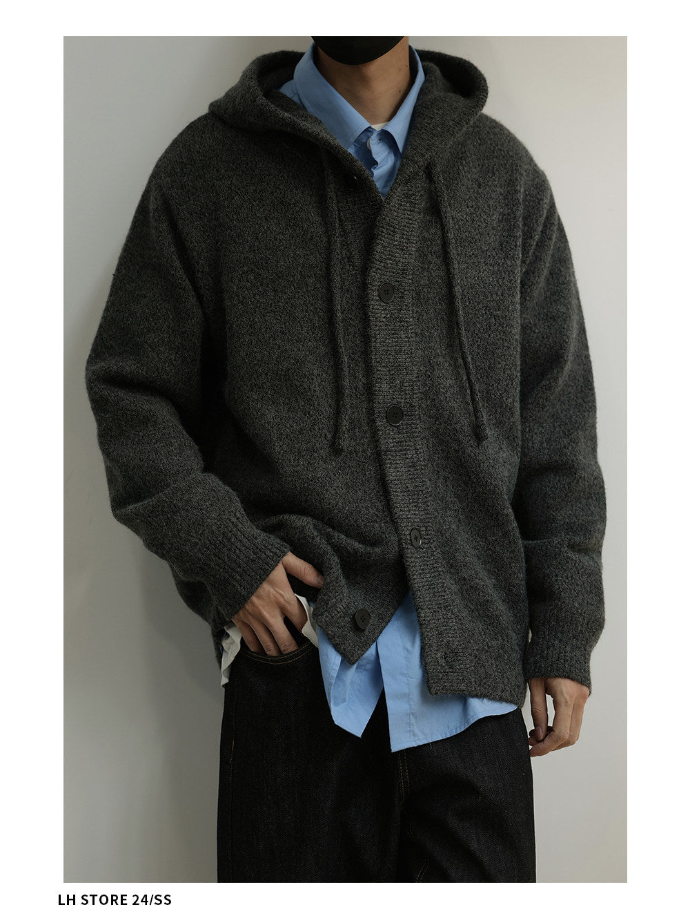 Japanese Hooded Knit Cardigan – Button-Down Lazy Couple – Japanese vintage | yamalin clothes | Yamalinclothes