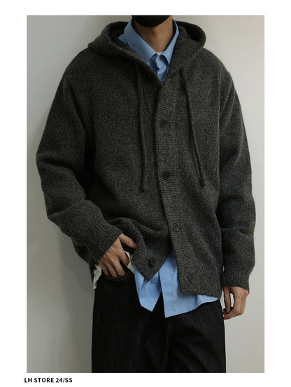 Japanese Hooded Knit Cardigan – Button-Down Lazy Couple – Japanese vintage | yamalin clothes | Yamalinclothes
