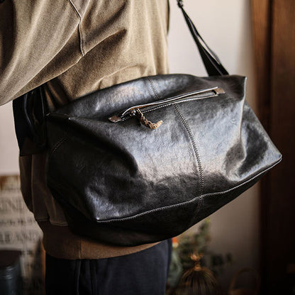 Vegetable-Tanned Cowhide Shoulder Bag – Men's Large Capacity Leather Messenger Bag