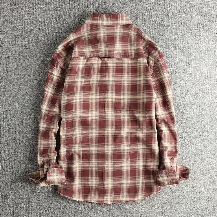 Japanese Plaid Workwear Shirt – Men's Washed Cotton Large Pocket Long-Sleeve