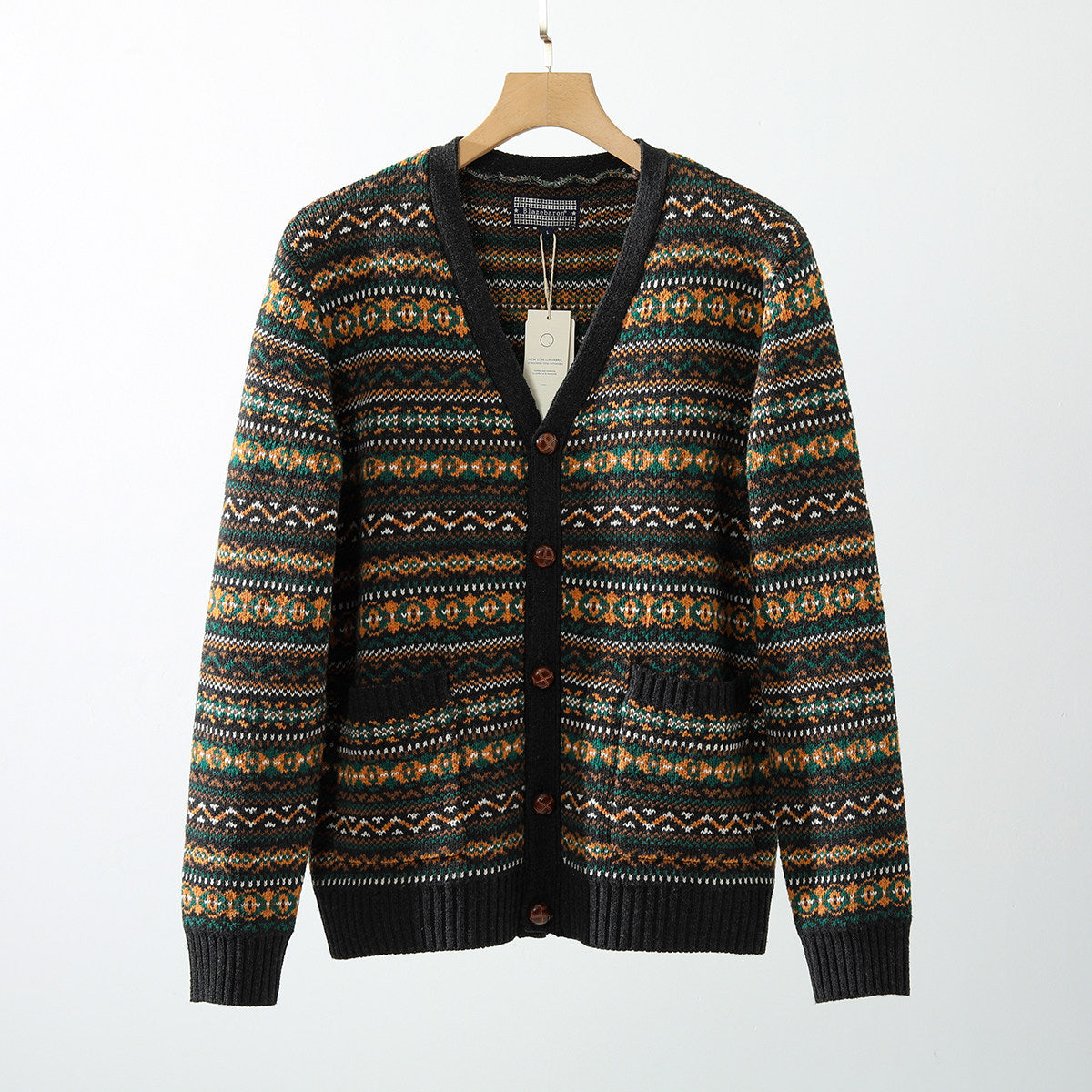 Nordic Fair Isle Knit Cardigan – Wool Blend Jacquard Men – Japanese vintage | yamalin clothes | Yamalinclothes