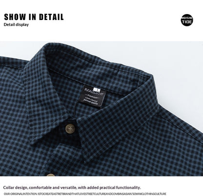 Japanese vintage plaid short-sleeve shirt for men and women, summer loose versatile, high-end shirt trend