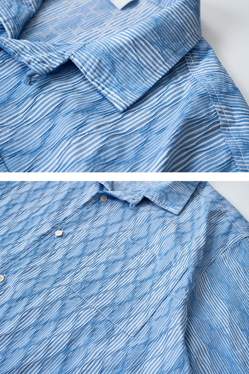Diamond Texture Striped Short Sleeve Shirt - Loose Casual Versatile Summer Shirt for Men