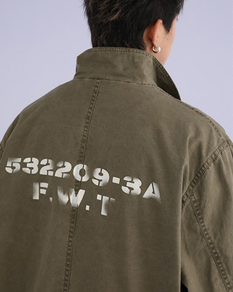 American Retro Stand Collar Cargo Jacket – Loose Unisex Autumn