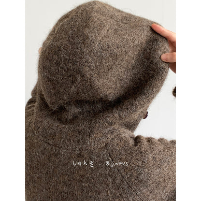 Vintage Hooded Knit Cardigan – Loose Unisex Lazy Style – Japanese vintage | yamalin clothes | Yamalinclothes