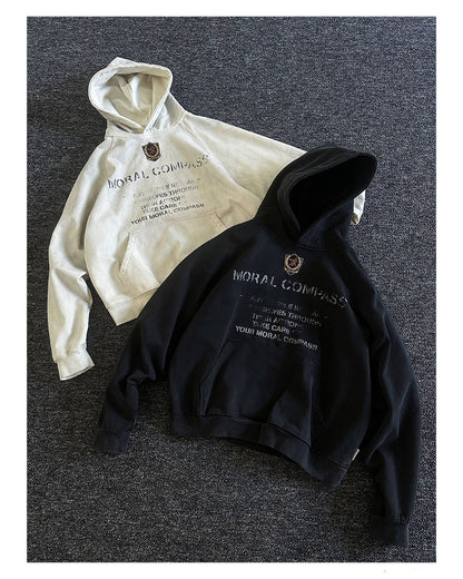 Heavyweight Washed Letter Print Hoodie – Vintage Loose Unisex