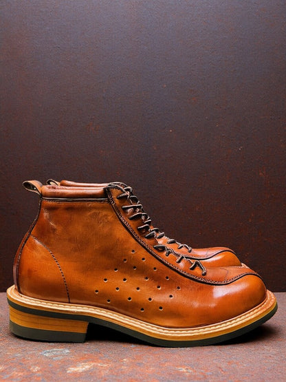 Vintage Cowhide Workwear Ankle Boots – Men's Motorcycle Riding Boots