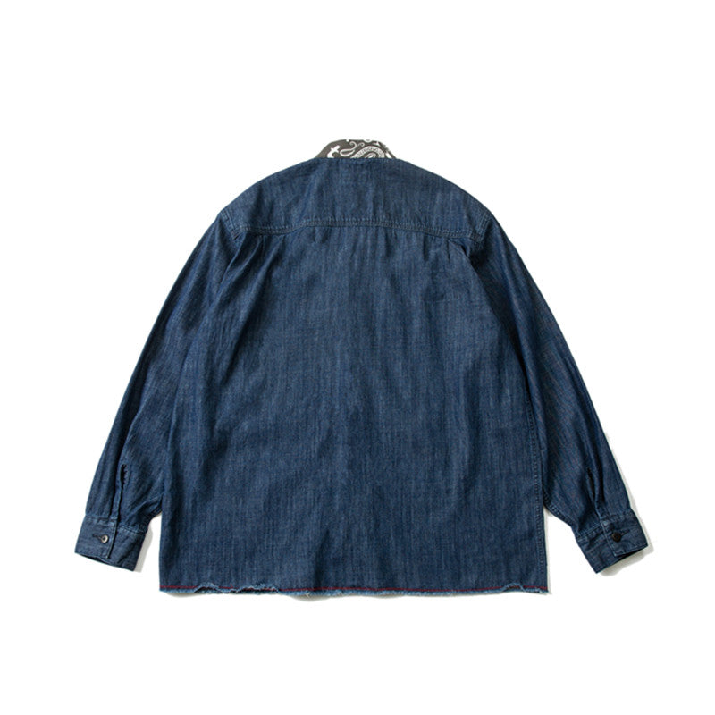 Japanese Retro Ethnic Washed Denim Kimono Jacket - Loose Vintage Workwear Shirt Robe for Men
