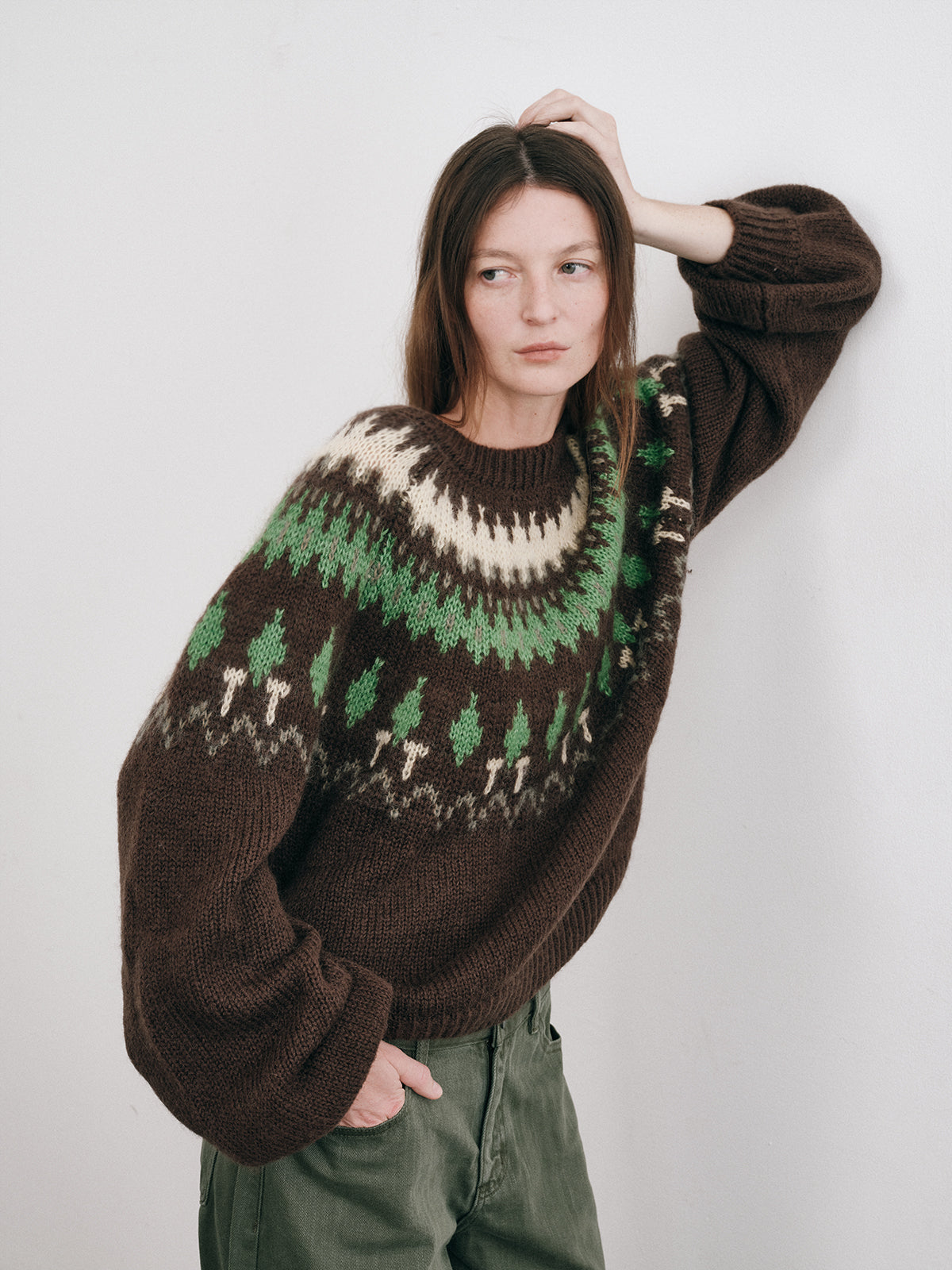 Shyshy Natural Color Block High-Price Mohair Fair Isle Sweater for Women Autumn Winter High-End Loose Pullover Top