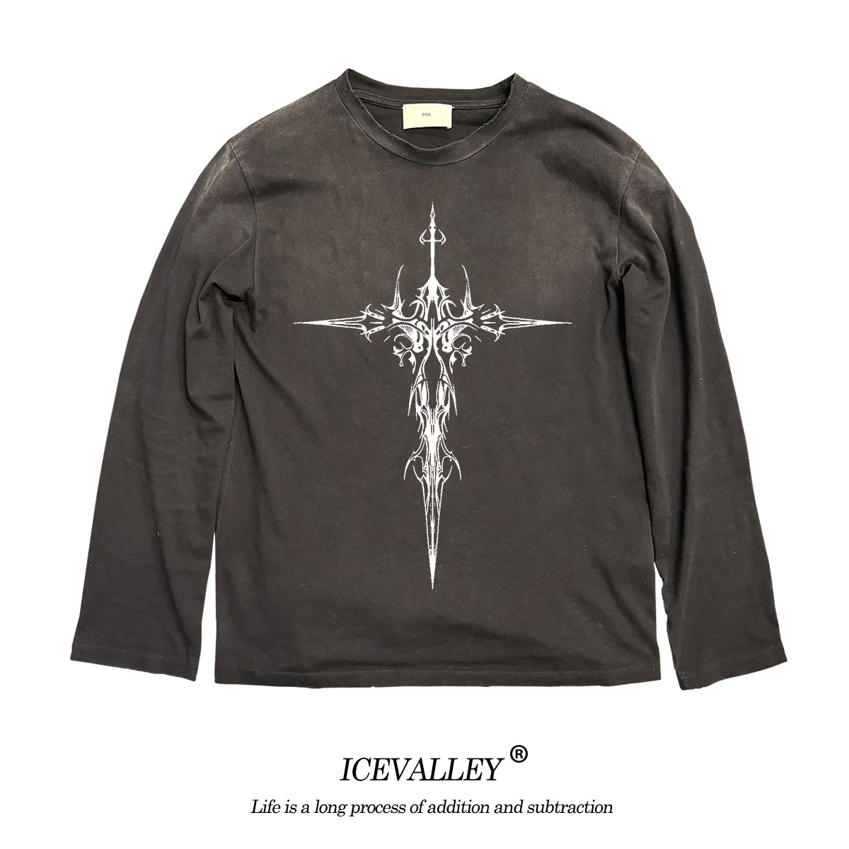 Melanin “Little Dirty” Batik Spray-Horse Tee – Gothic Art, Vintage Red Distressed Long Sleeve