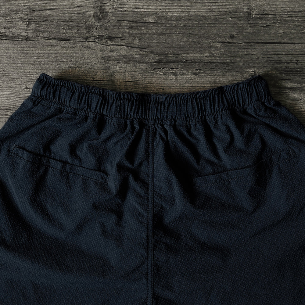 Japanese Navy Blue Seersucker Waist Strap Shorts Breathable Quick-Drying Loose Mountain Simple