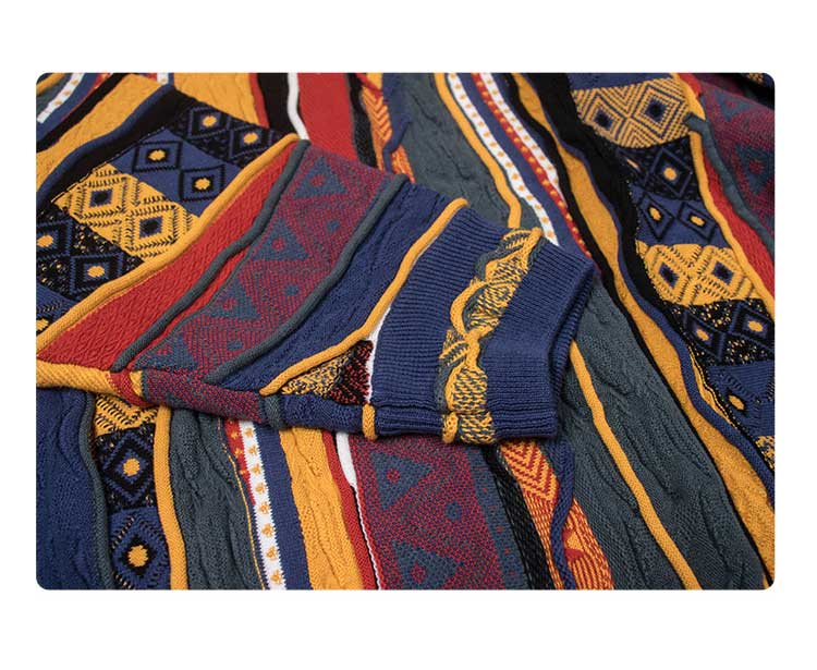 Medria American Style Retro Sweater - Guochao Hidden Color Bitter Melon Stripe Pullover