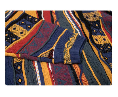 Medria American Style Retro Sweater - Guochao Hidden Color Bitter Melon Stripe Pullover