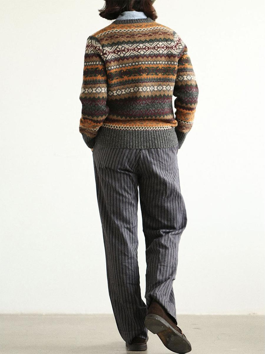 Vintage Floral Fair Isle Shetland Wool Sweater – Unisex Long Sleeve