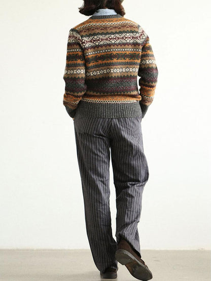 Vintage Floral Fair Isle Shetland Wool Sweater – Unisex Long Sleeve