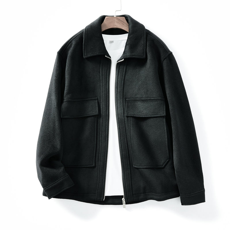 Korean Minimalist Workwear Jacket – Thickened 53% Sheep Wool, Turn-Down Collar for Autumn/Winter