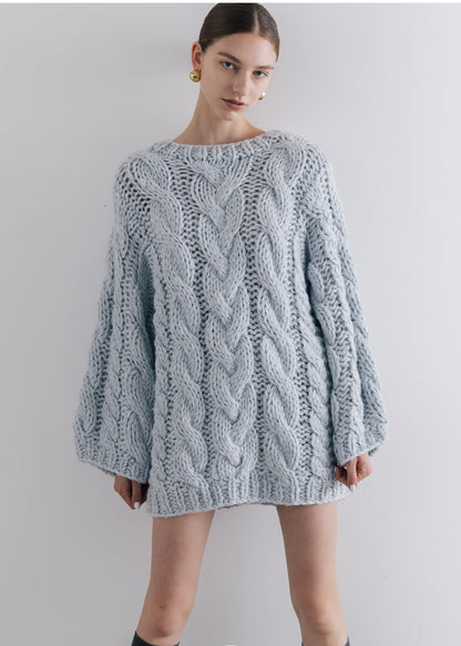 Loose Casual Lazy Style Thick-Yarn Cable Knit Sweater – Oversized Elegant Design (Unisex)