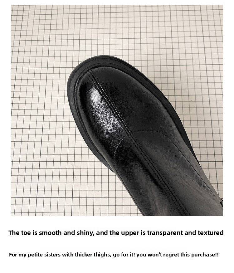 Women's Retro Genuine Leather Martin Boots - Brown Cowhide Thick-Soled Back-Zip Chunky Heel Boots