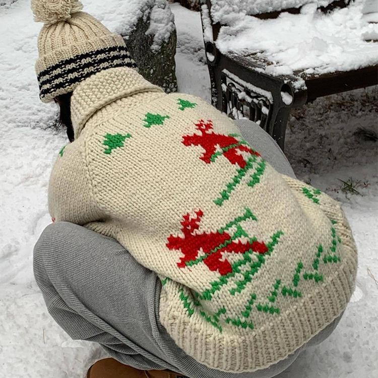 Handmade Wool Zipper Knit Sweater Coat