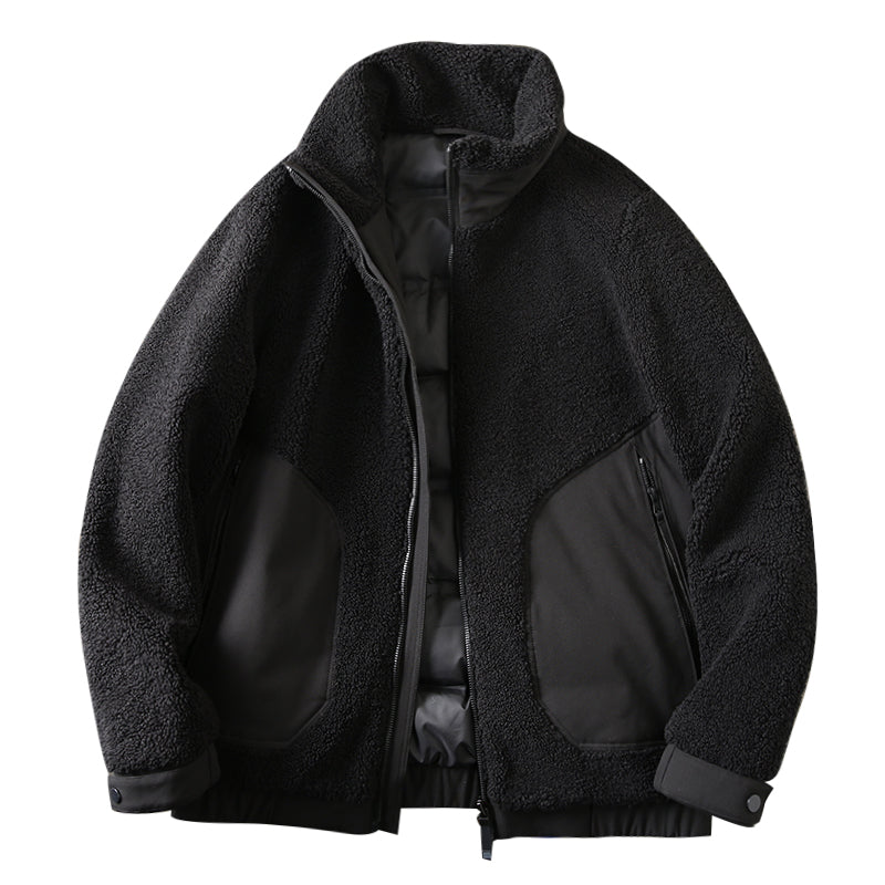 Men's Plus Size Stand Collar Down Jacket - Export Overstock Thickened Lamb Wool Particle Fleece Winter Coat