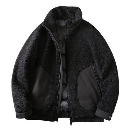 Men's Plus Size Stand Collar Down Jacket - Export Overstock Thickened Lamb Wool Particle Fleece Winter Coat