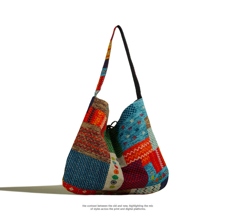 Large Capacity Tote Bag for Women 2025 New Fashion Retro Color Block Versatile Casual Commuter Shoulder Bag