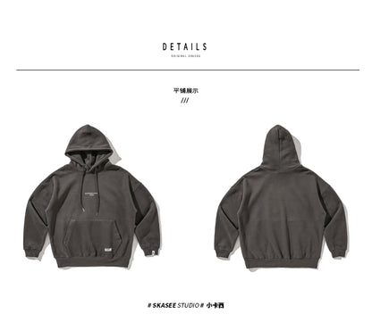 Unisex Vintage Fleece Hoodie - Hong Kong Style Thickened Loose Couple Sweatshirt