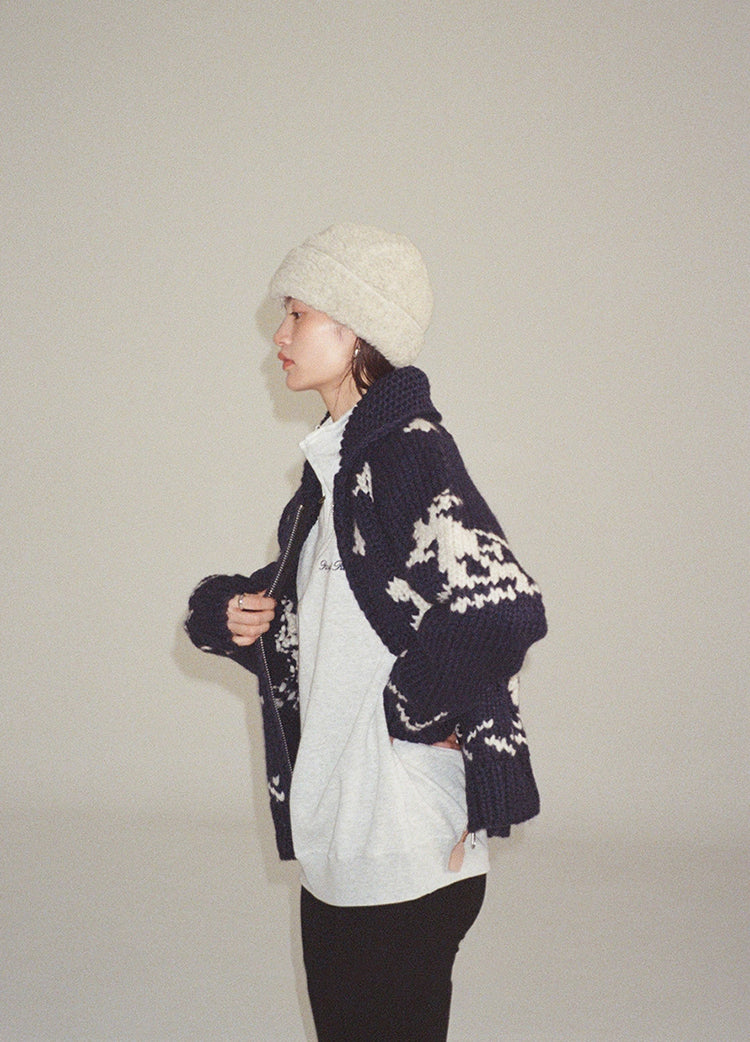 Handmade Wool Zipper Knit Sweater Coat