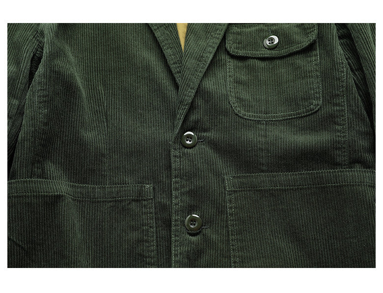 American Retro Amekaji Corduroy Safari Blazer - Casual Suit Jacket (Men)