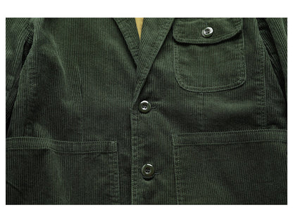 American Retro Amekaji Corduroy Safari Blazer - Casual Suit Jacket (Men)