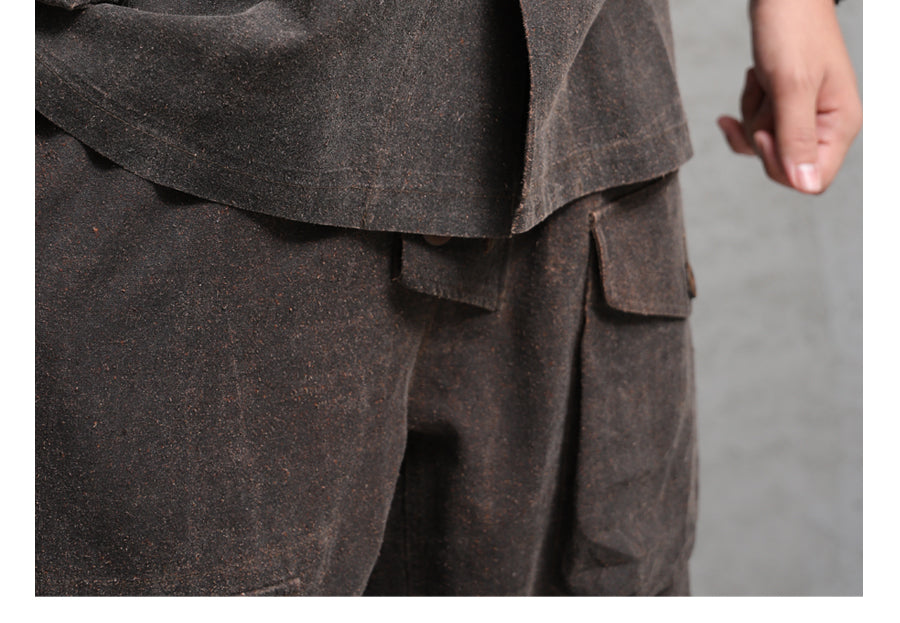 Wild Silk Cuban Collar Half Sleeve Shirt Men's Dye Yam Dyed Tussah Silk Aloha Retro Short Sleeve Shirt Summer