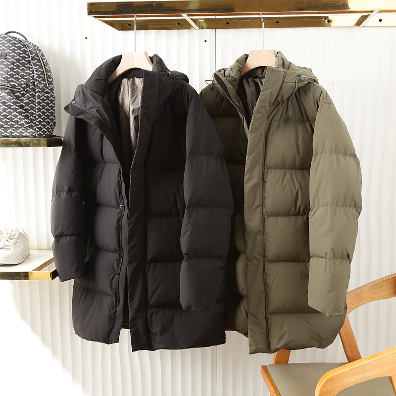 Men's Plus Size 800 Fill Power Mid-Length Down Jacket - Euro-American Style Hooded Thickened Cold-Resistant Warm Coat