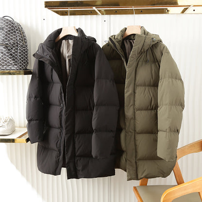 Men's Plus Size 800 Fill Power Mid-Length Down Jacket - Euro-American Style Hooded Thickened Cold-Resistant Warm Coat