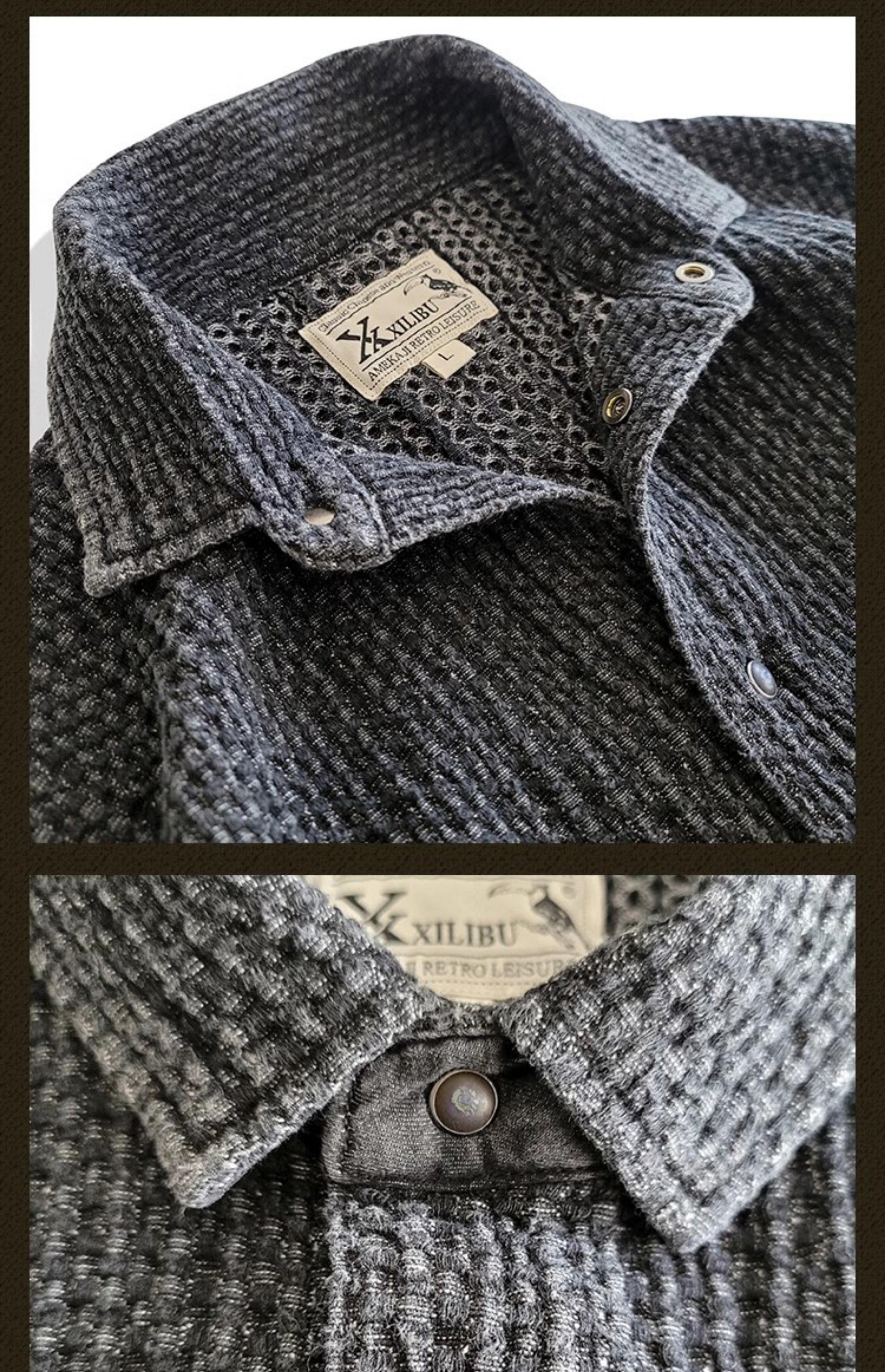 Washed Black Tie-Dye Oversized Shirt Jacket Loose Casual Khaki Vintage