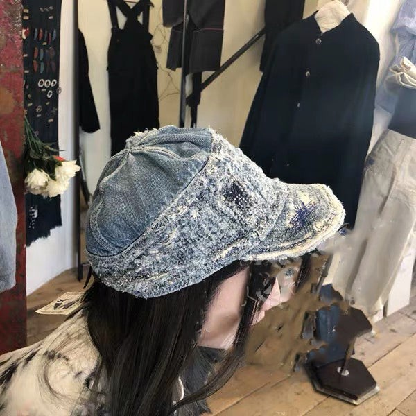 Old Man and the Sea Casual Distressed Denim Retro Sunshade Flat Brim Hat