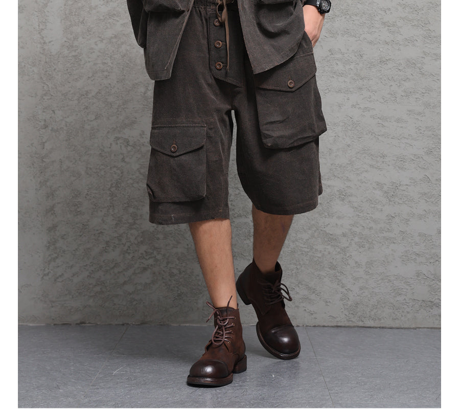 Wild Silk Cuban Collar Half Sleeve Shirt Men's Dye Yam Dyed Tussah Silk Aloha Retro Short Sleeve Shirt Summer