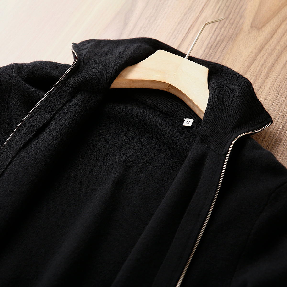 Italian Superfine Golden Wool Stand-Collar Knit – Heavyweight Cardigan Jacket for Autumn/Winter