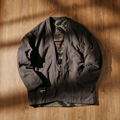 Men's Japanese Retro Reversible Cotton Robe Cardigan