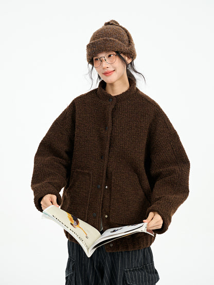 Japanese Style Wool Loop Short Coat - Thickened Stand Collar Jacket (Unisex)