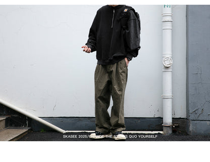 Unisex 465g Washed Vintage Sweatshirt - Boxy Half-Zip Snowflake Knit Pullover