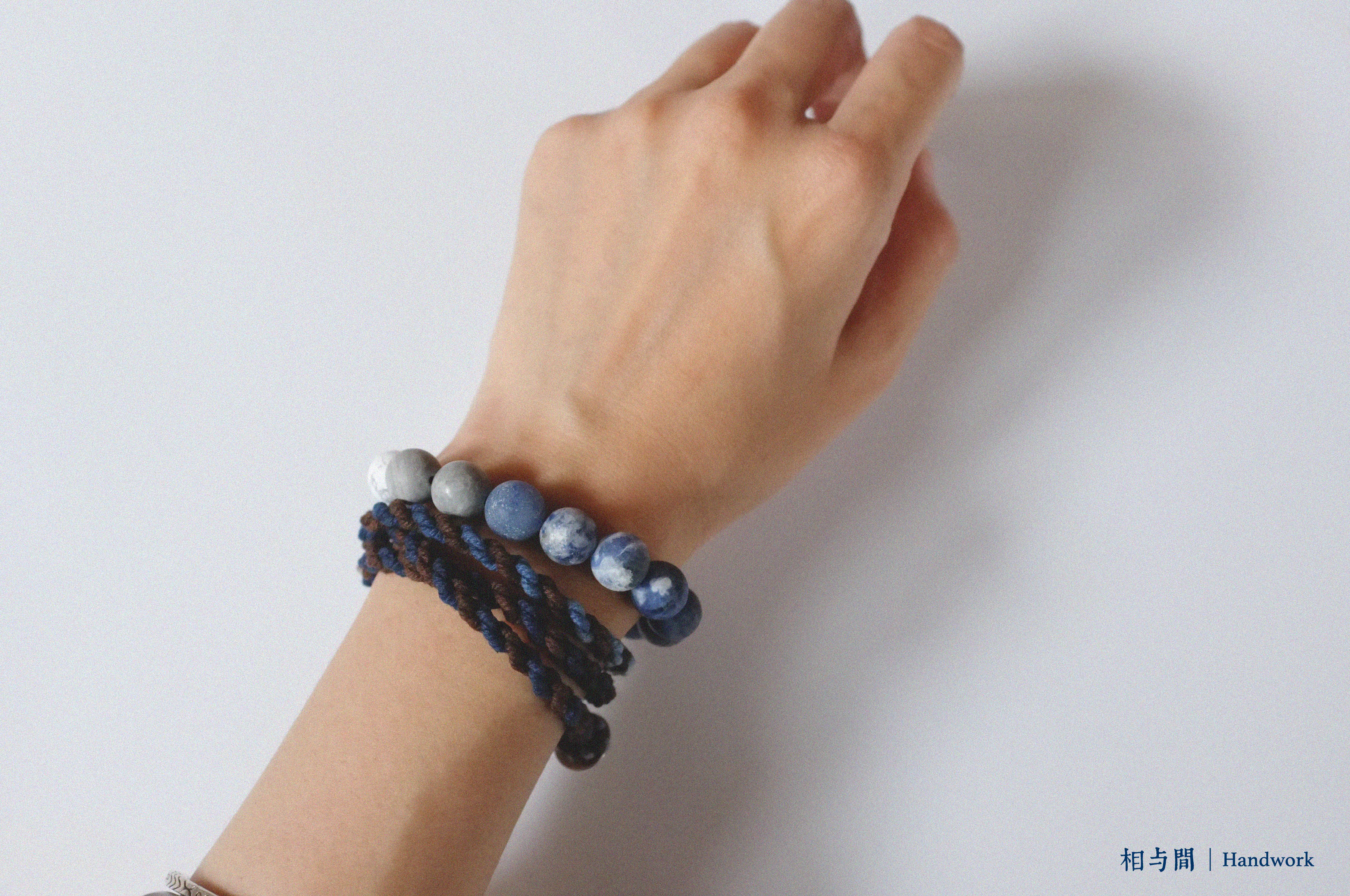 Original Four-Strand Weaving Blue Dye + Persimmon Dye Bracelet Cotton Linen Niche Couple Retro Multi-Hoop Bracelet