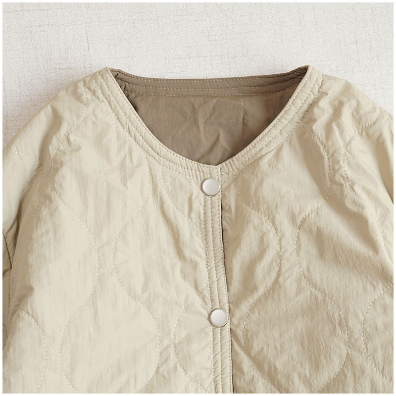 Reversible Quilted Cotton Jacket – Lightweight Loose Fit with Round Neck for Spring/Autumn