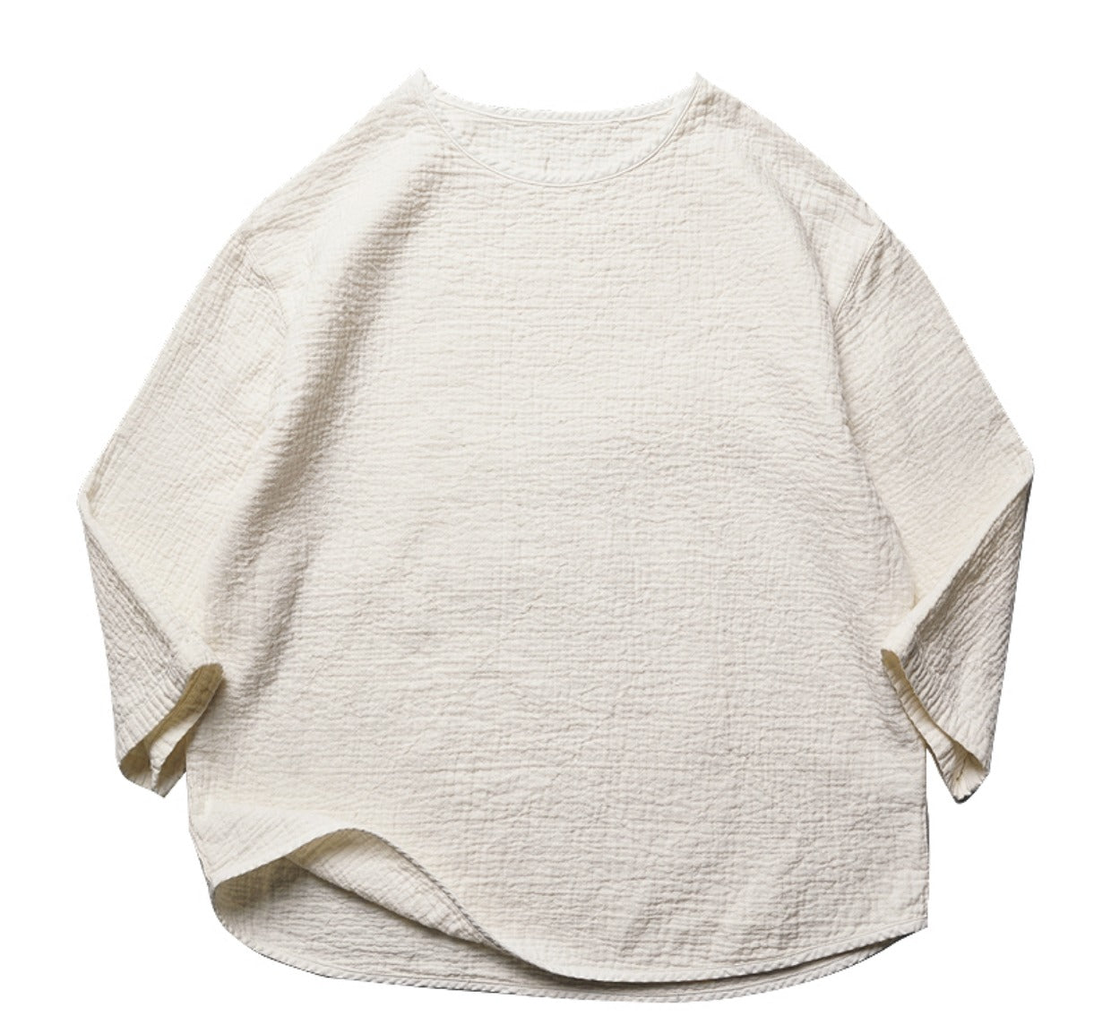 Original Japanese Retro White Sashiko Spring Summer Loose Couple Style Short Sleeve Embroidered Casual Three-Quarter Sleeve T-Shirt for Men