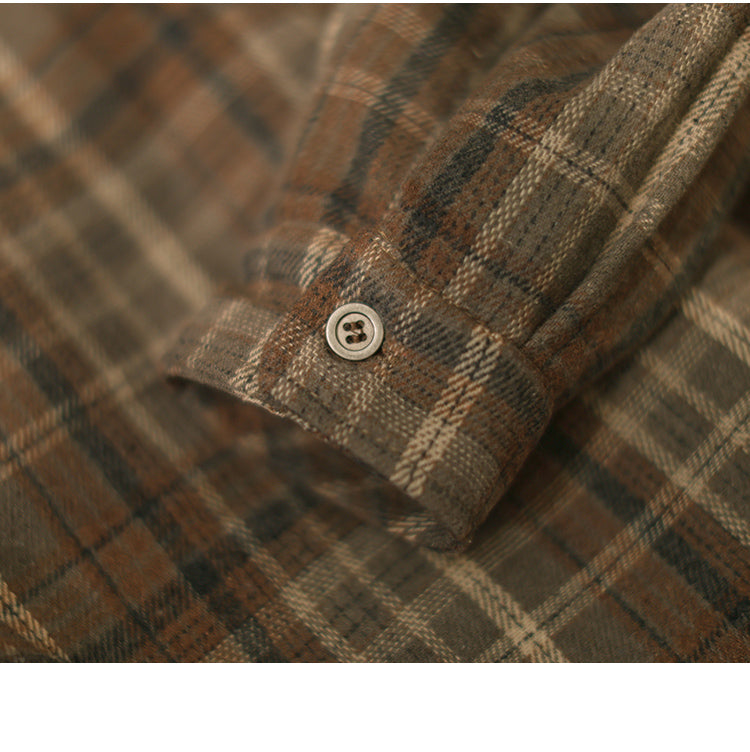 Men's Japanese Style Fake Two-Piece Hooded Plaid Cotton Jacket