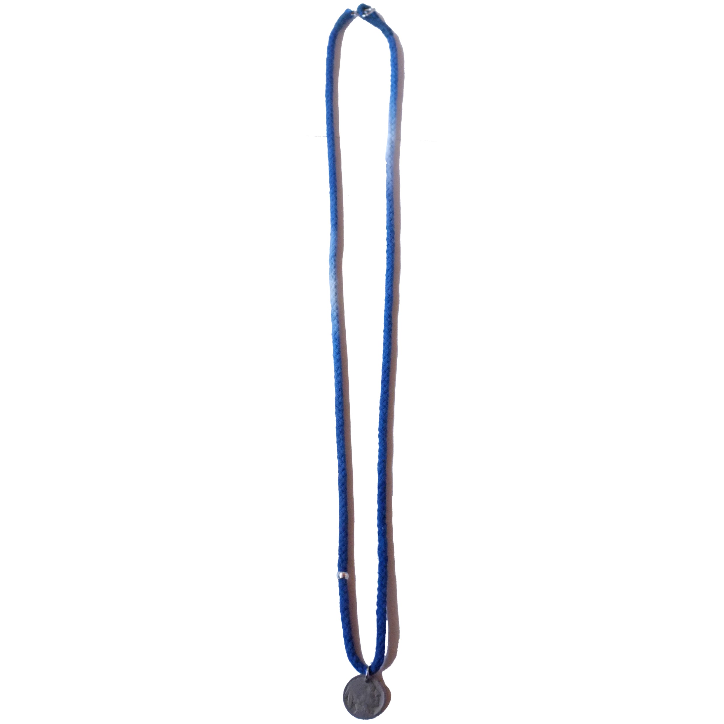 Original Indigo Dyed Indian Coin Woven Silver Bead Necklace Anchor Indigo Hand Rope