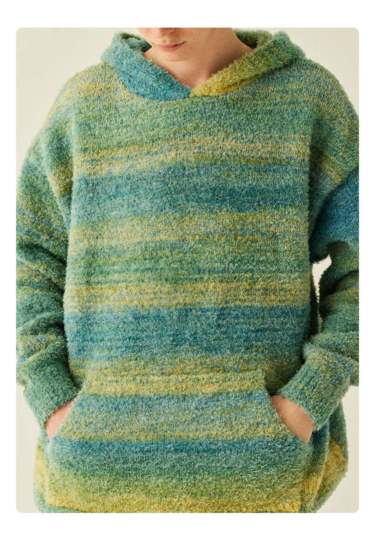 MEDRIA Retro Colorful Hoodie Knitwear for Men and Women Autumn Winter National Trend Loose Lazy Style Warm Sweatshirt Couple Outfit