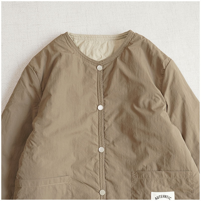 Reversible Quilted Cotton Jacket – Lightweight Loose Fit with Round Neck for Spring/Autumn